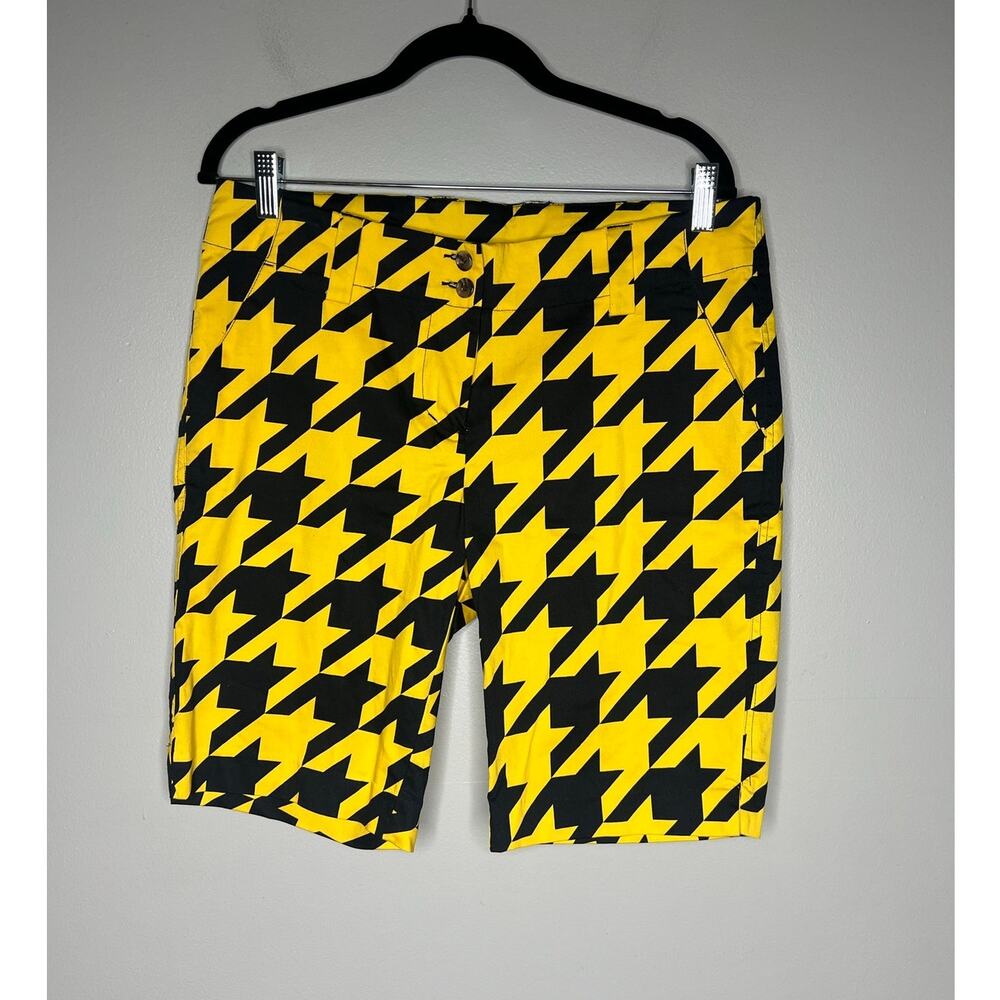 Loudmouth Ladies Golf Shorts Bermuda Yellow Black Big Buzz Women's 6 Stretch